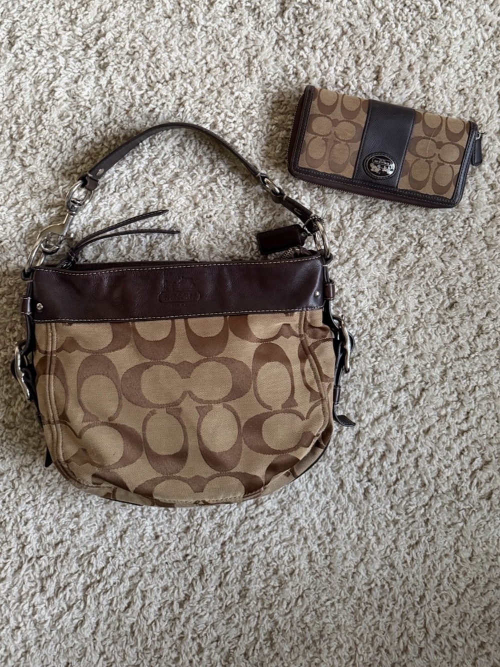 Coach Brown Signature Shoulder Bag with Matching Wallet